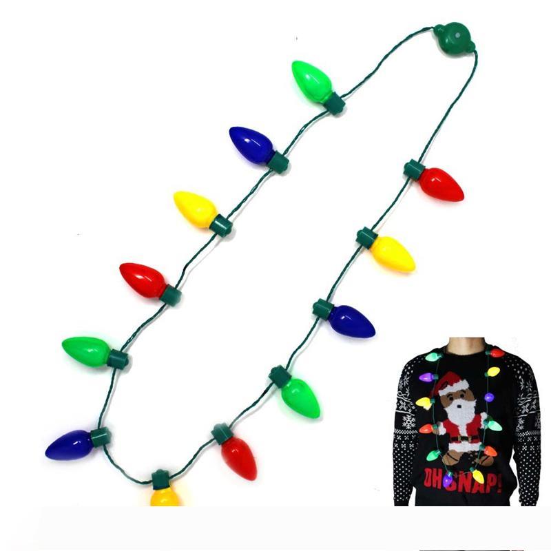 LED Christmas Bulb Festival Necklace LED Light Up Plastic Flashlight Party Favors 12 LED Bulbs for Adults Kids Lamps