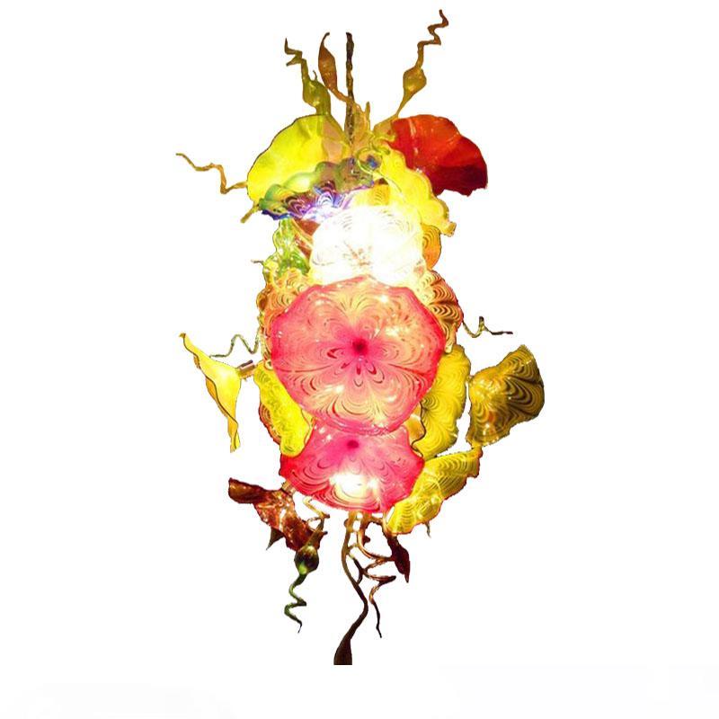 Murano Chandeliers with Flowers Lighting Plates LED Lamp Source Living Room Furniture Mouth Blown Glass Chandelier Light FIxtures