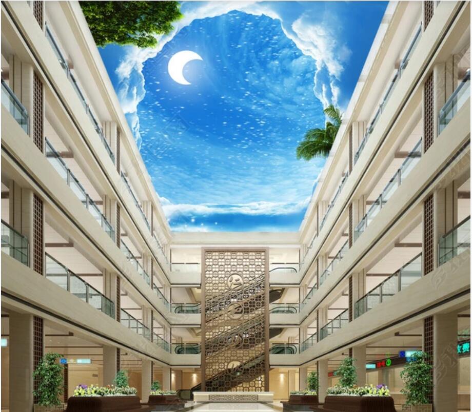 3d ceiling murals wallpaper custom Creative dream cloud ladder moon coconut tree zenith mural home decoration mural Wall-paper large
