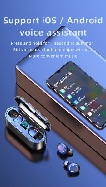 F9 TWS Bluetooth 5.0 headphone Wireless Earphone Touch Control Waterproof 9D Stereo sport Gaming Headset LED Display With Mic
