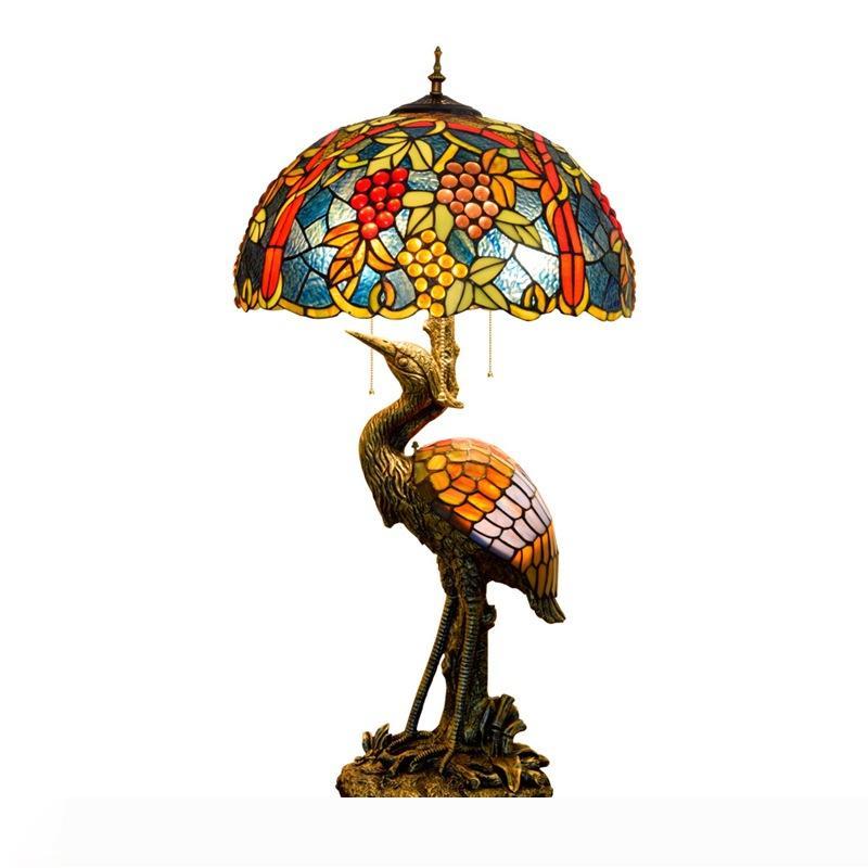 Factory Direct Sale Tiffany American Country Table Lamp Study Bedroom Crane Bird Lamp Base Desk Lamp