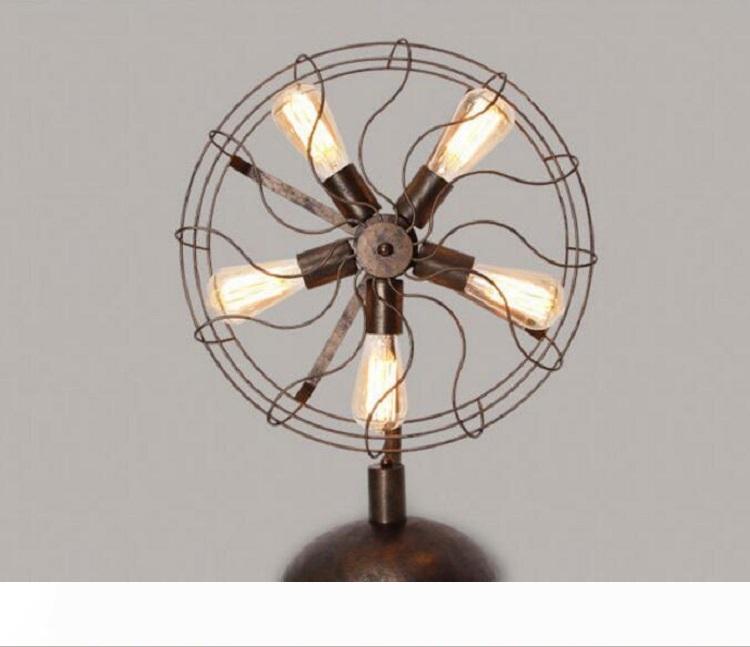 Retro Industrial Style Wrought Iron Fan Table Lamp Bedroom Bedside Lamp Creative Home Decoration Desk Light