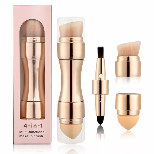 4 In 1 Makeup Brushes Foundation Eyeshadow Powder Cosmetic Concealer Lip Brush Gold-Rose Gold color J1706