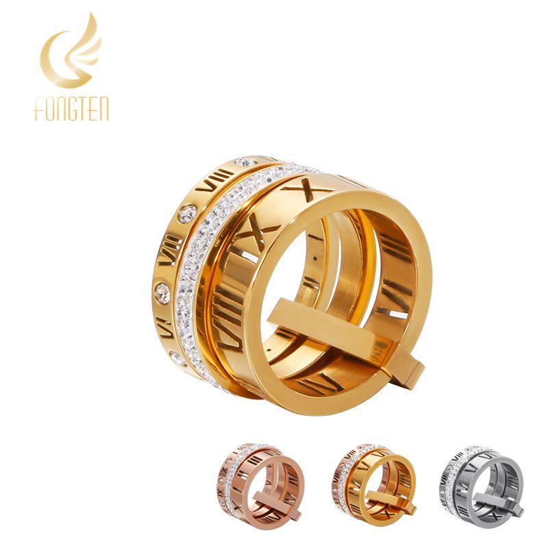 Roman Numerals Engagement Wedding Rings For Women Stainless Steel S Rose Gold Ladies Luxury Ring Bohemian Jewellery