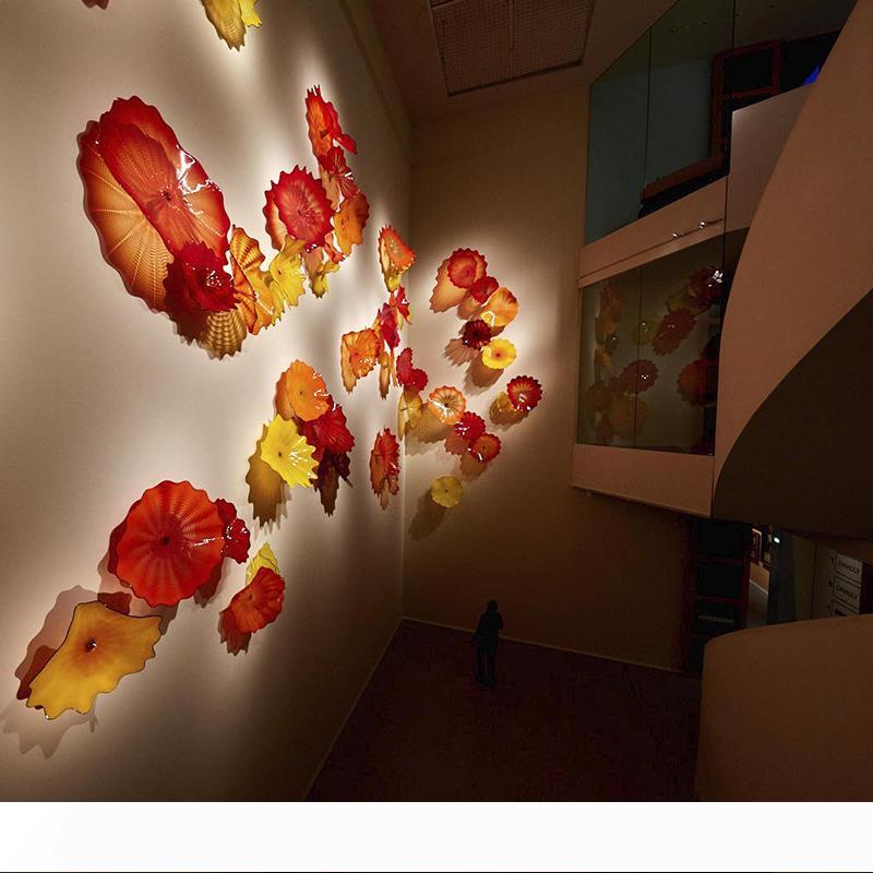 2020 Glass Wall Art Dale Hand Blown Hanging Plates Flower Orange Red for Hotel Decoration Kids Room Ideas Murano Plates