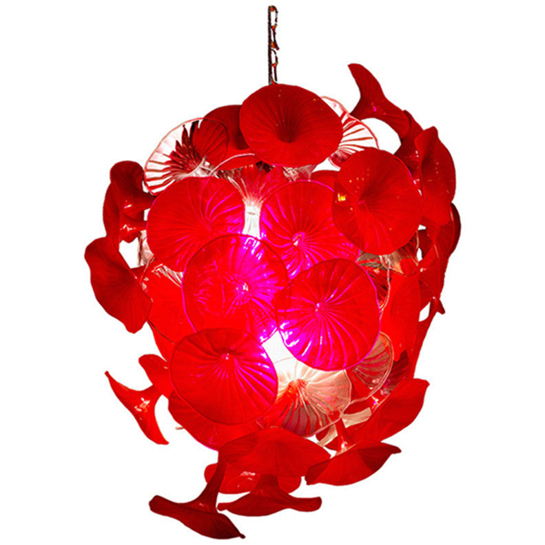 Lustre Murano Glass Pendant Lamps Red 32 Inches LED Bulbs Pendant Lights Novelty Hand Blown Glass Chandelier Lighting for Room Decor