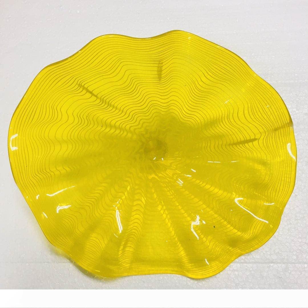 Yellow Colors Blown Glass Wall Art Plates Murano Glass Decorative Plates for Hotel Lobby Gallery Museum Decoration