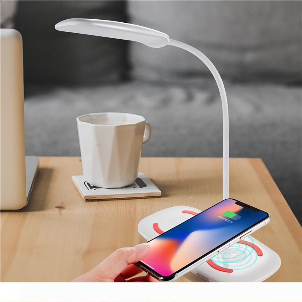 BRELONG 360 degree bending dual mobile phone wireless charging desk lamp white for office, bedroom, living room