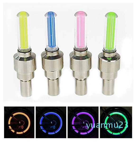 Wholesale-New 1PC LED Bicycle Lights Wheel Tire Valve Caps Bike Accessories Cycling Lantern Spokes Bike Lamp Color blue Green Pink Yellow