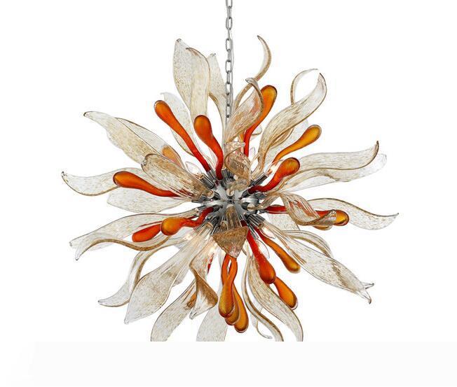 Round Flower Blown Glass Chandeliers Pendant Lamps Colored Art Chandelier Murano for Villa Stair Office House Ceiling Decoration