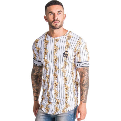 Mens Sports T-shirt Mens Quick-drying Striped Casual T-shirt 2020 Designer Breathable Fitness Short Sleeve Youth Fashion Striped Print Shirt