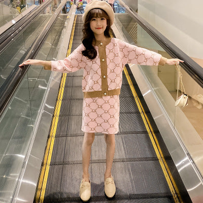 2020 Kids Fashion Dress Suits Girls Sweet Style Sets New Autumn Long Sleeve Coats + Skirts 2020 Trendy Two Pieces Set Sweater Skirt Suits