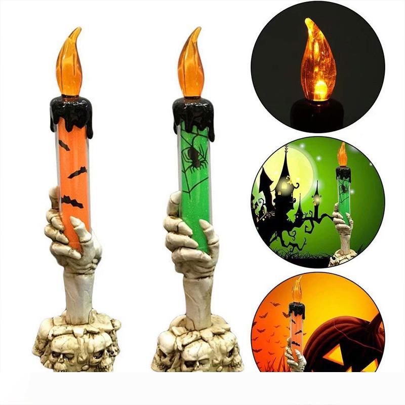 BRELONG Halloween LED Light Skull Candle Holder Skeleton Ghost Hand Flameless Candle Battery Operated Party Bar Decoration Lamp 1 pc