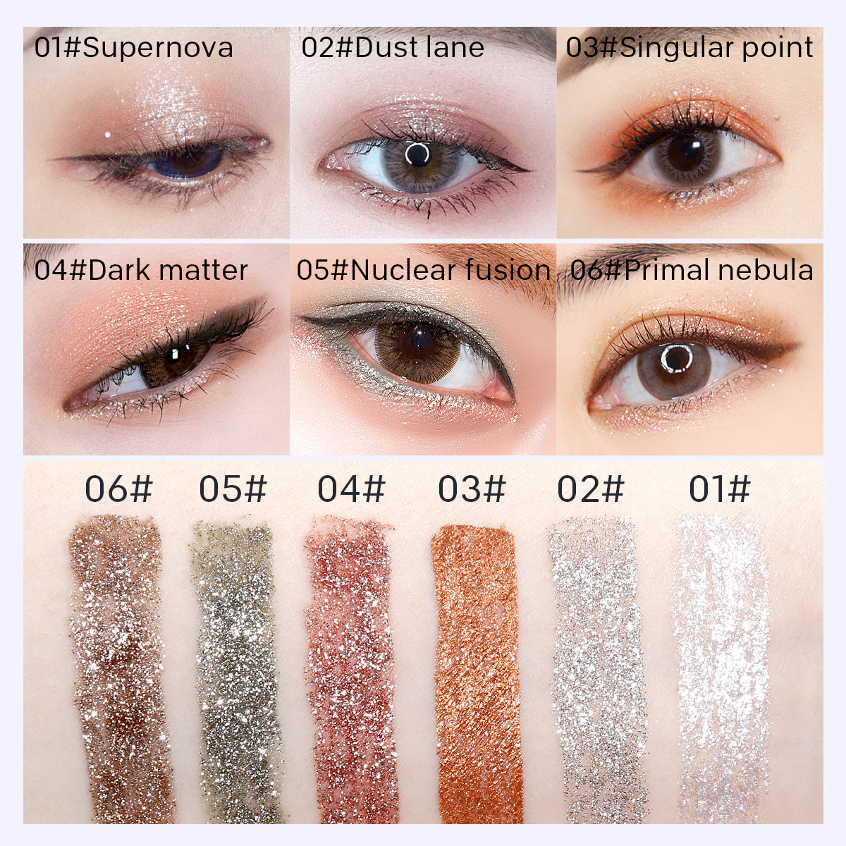 Neza Shiny Eyeliner Sequined Flash 6 Colors Waterproof Eyeliner Glitter Makeup Lip Liner liquid EyeShadow PenMoisturizing lasting Highlight