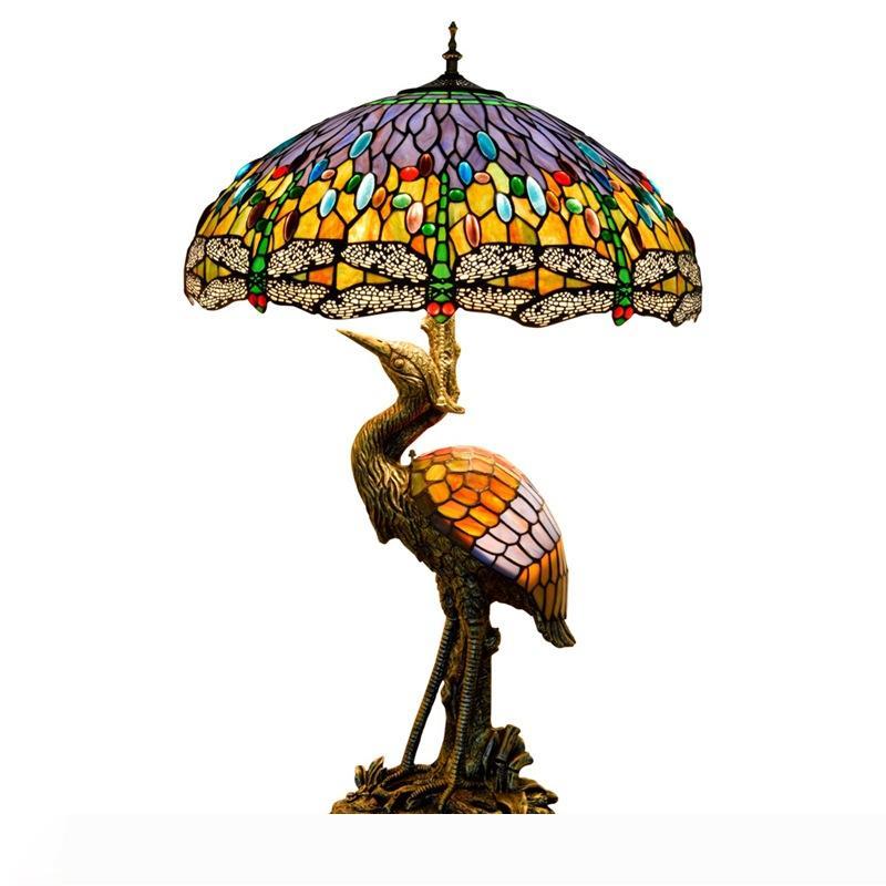 Tiffany Desk Lamp Sea Blue Yellow Stained Glass And Crystal Bead Dragonfly Style Table Lamps Cafe Home Bar Art Light