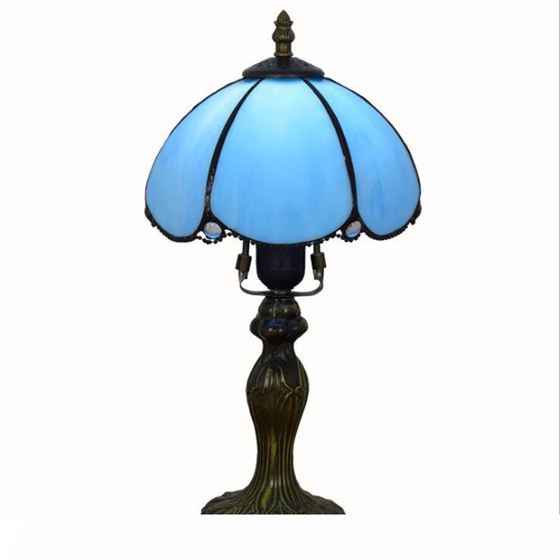 Mediterranean Creative Tiffany table lamps Pastoral Village Retro Blue desk lamp high quality LED Art home decorative