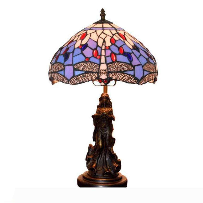 European Tiffany Table Lamp Mediterranean Sea Dragonfly Stained Glass Decorative Desk Light Apartment Country Lighting Fixture