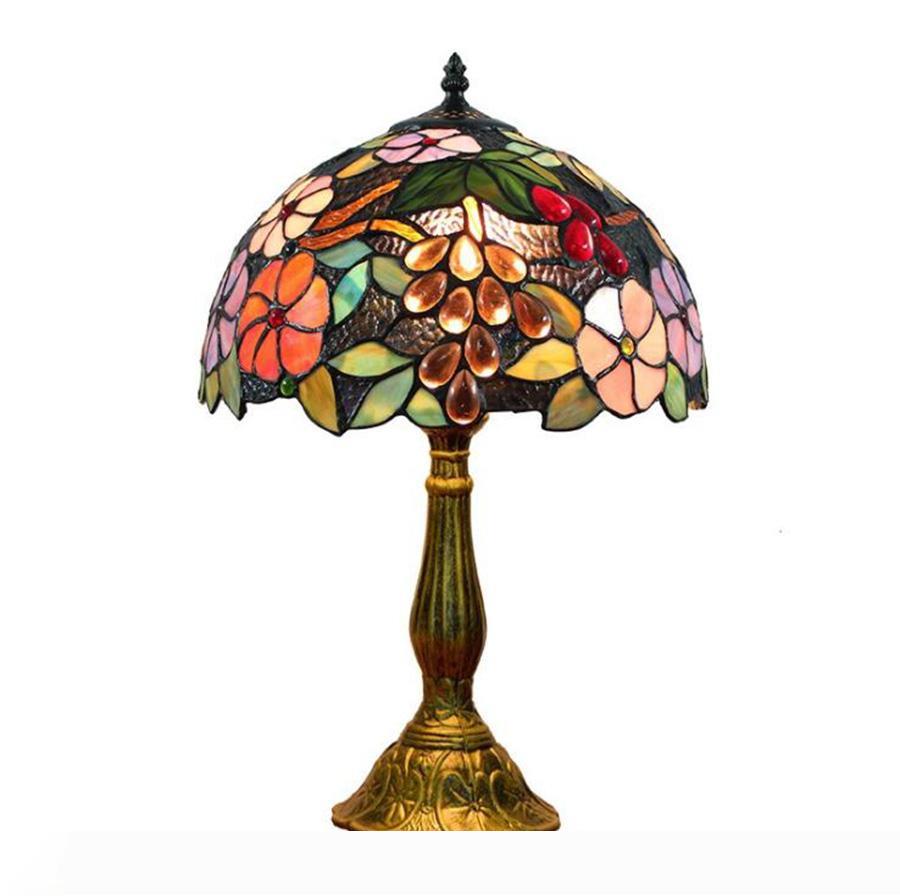 European Baroque style grapes light stained glass shade Tiffany table lamp for living room coffee table desk beside