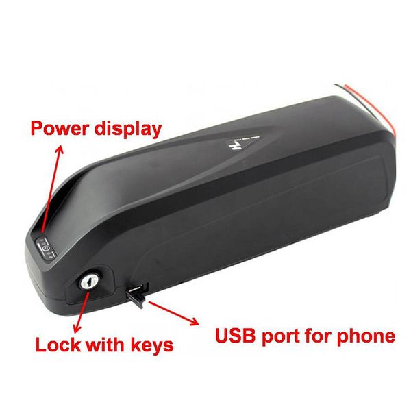 36V 48V 52V 13Ah 17ah 20ah New Hailong 500W 750W 1000W e bike lithium battery with USB Port + charger