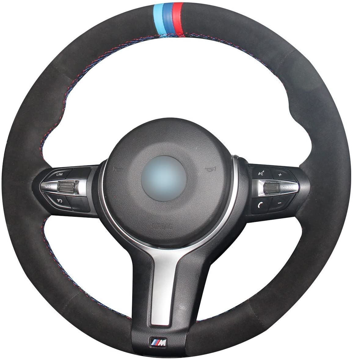 Custom Black Suede Steering Wheel Covers for BMW F87 M2 2016-2018 - F80 M3 2015-2018 - F82 M4 2015-2018 M Sport Accessories