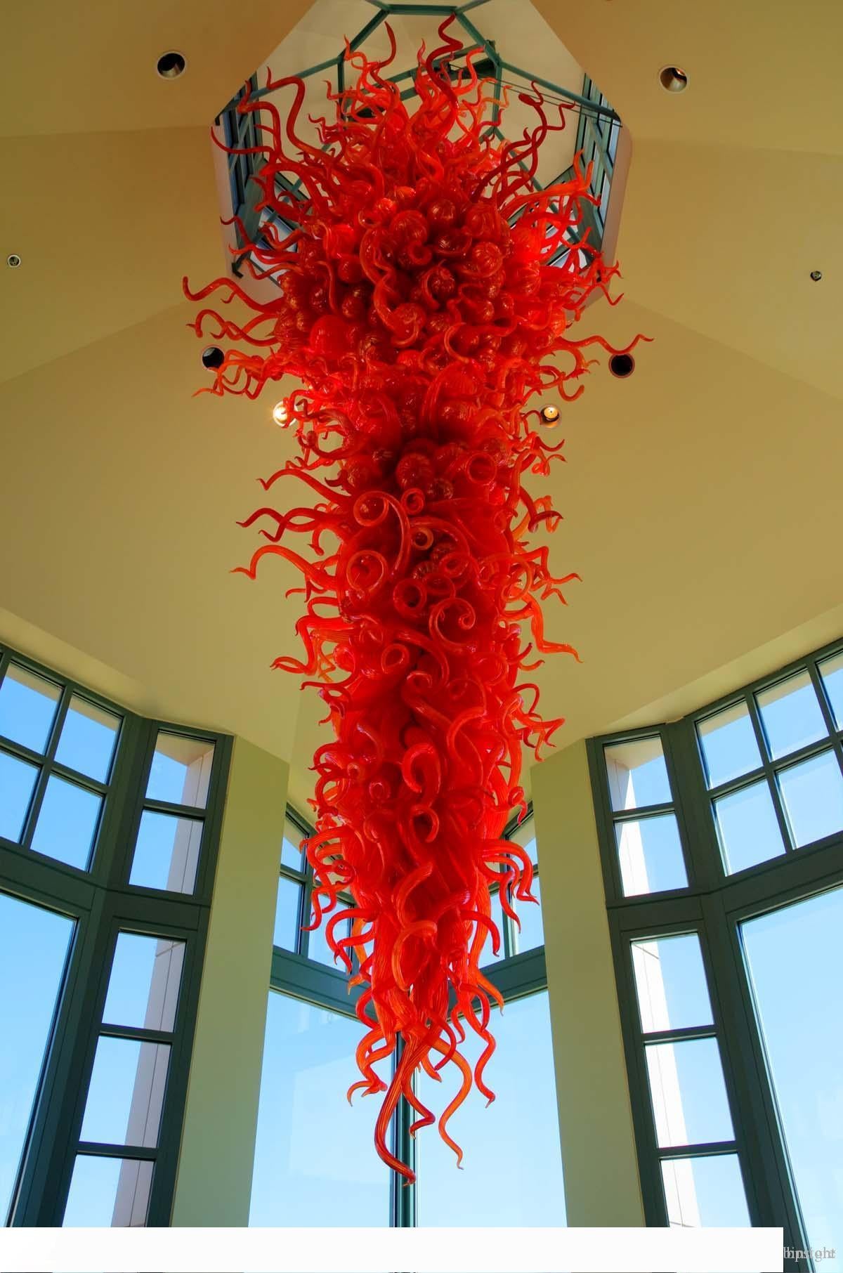 Large Red Blown Glass Chandelier Foryer Home Hotel Lobby Decoration Art Glass LED Bulbs Chandelier Pendant