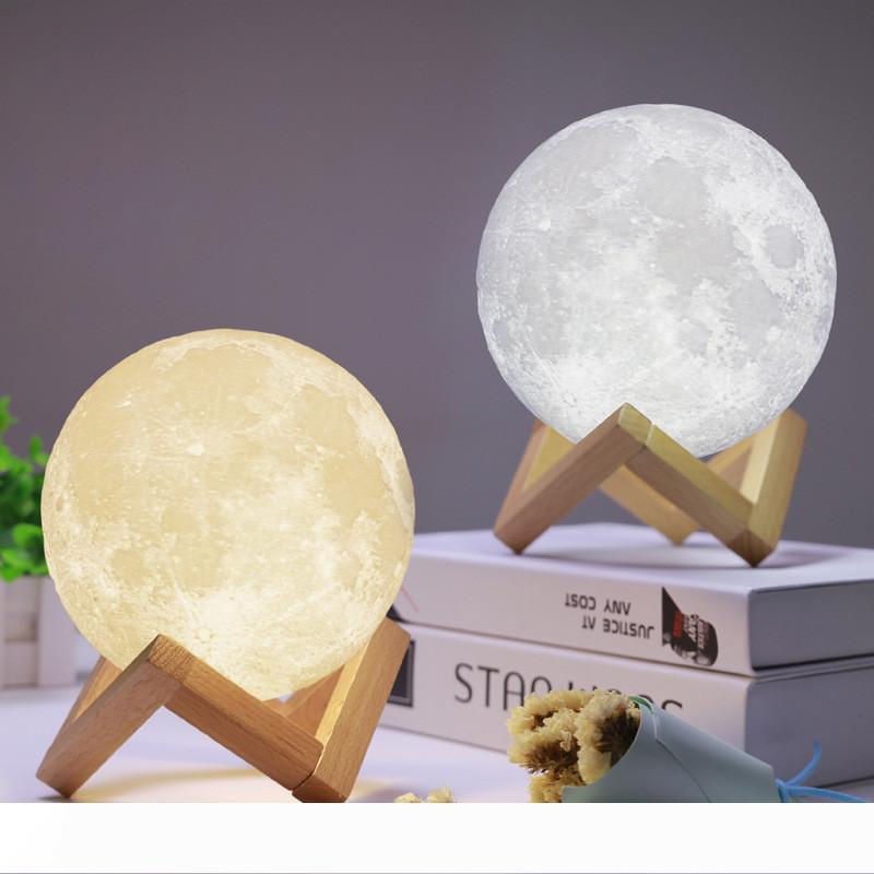 3D Print USB Rechargeable Moon Lamp LED Night Light Creative Touch Switch Moon Light Desk Lamp For Bedroom Decoration Christmas Lights