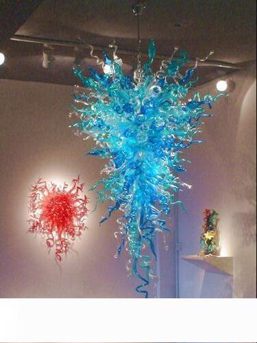 Free Shipping AC Led Bulbs 110v 240v New Wedding Decoration Western Villa Glass Blue Pendant Chandelier