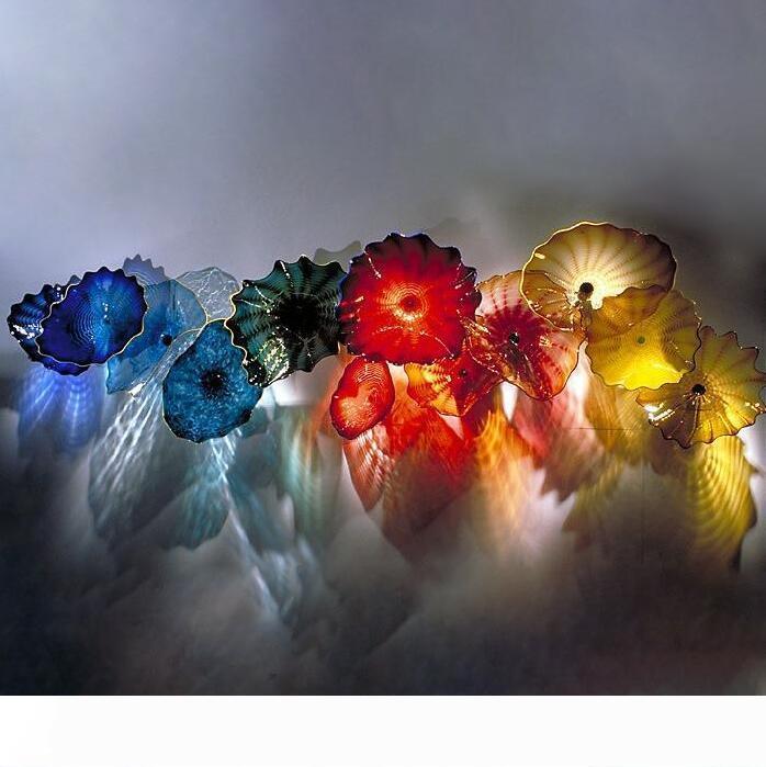 Hand Blown Glass Wall Art Plates Colorful Murano Glass Yellow Blue Hanging Plate Lighting for Hotel House Villa Fireplace Decor