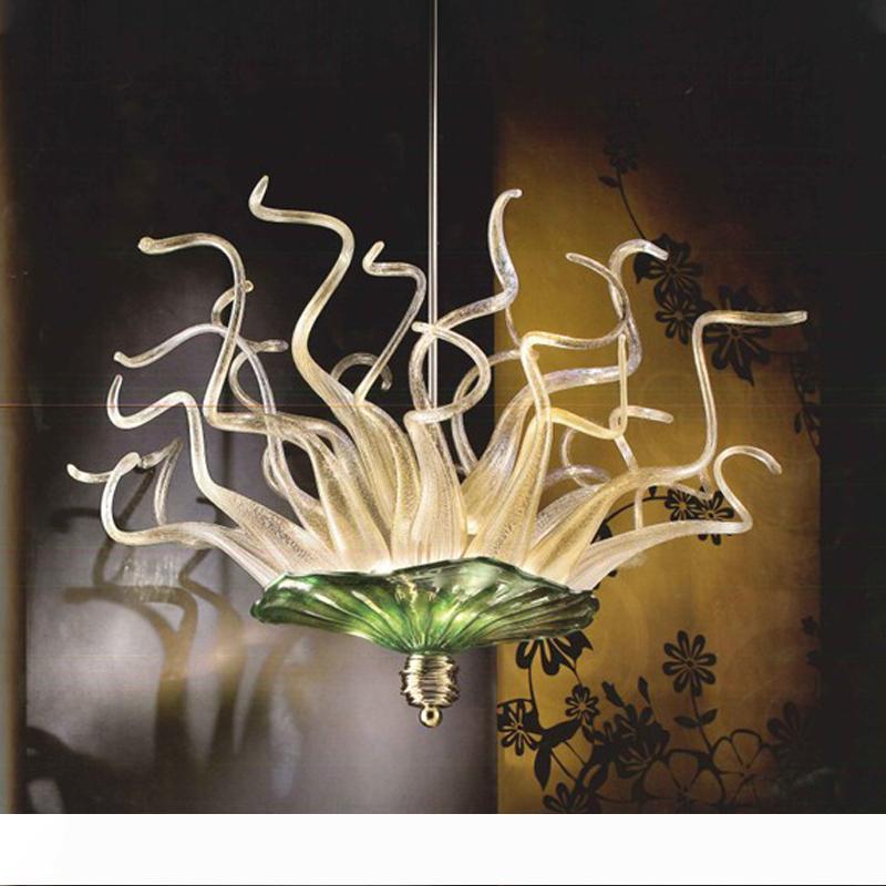 Modern Handmade Blown Glass Chandeliers DIY Glass Plates Pendant Light Green and Amber Colored Art Glass Hanging LED Light