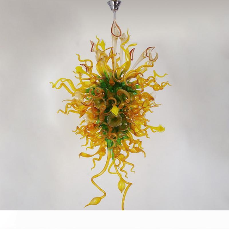Italian Long Flower Chandelier Lighting Amber and Green Glass Shade Pendant Lamps Modern Decor Hand Blown Glass Chandelier with LED Bulbs