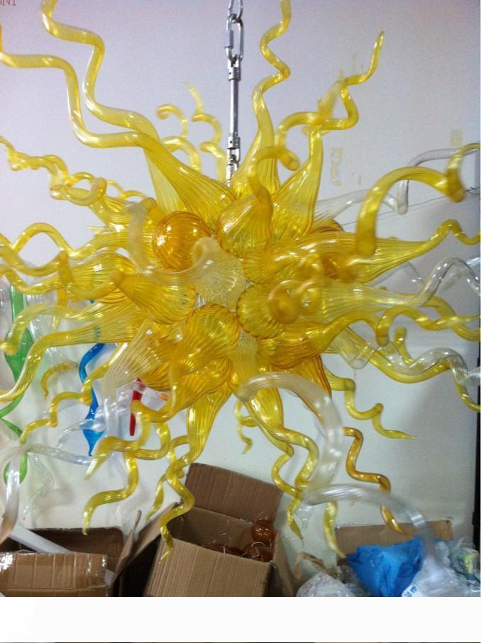 Free Shipping AC Led Bulbs 110v 240v Hanging Wonderful Art Lighting Yellow Blown Glass Chandelier Ornament