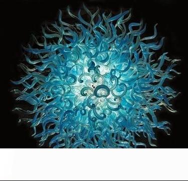 Elegant Villa Art Decor Modern Hand Blown Glass Crystal Chandelier Turquoise Color Round Shape LED Bulbs Blown Glass Chandelier