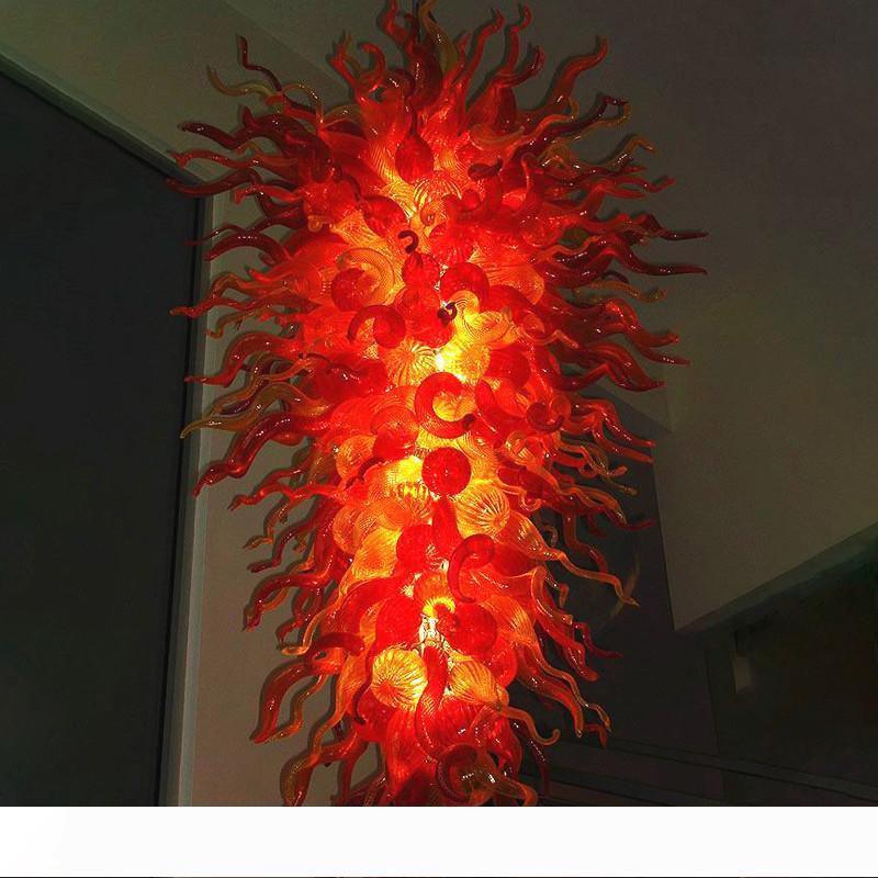 Wholesale Murano Glass Red Chandelier 60 Inches LED Bulbs Modern Hand Blown Glass Pendant Lamps Large Long Chandeliers Lighting