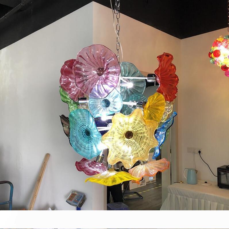 Flower Chandelier Light Europe Style Murano Glass Plates Pendant Lamps Multi-Color LED Blown Glass Chandelier Lighting for Living Room