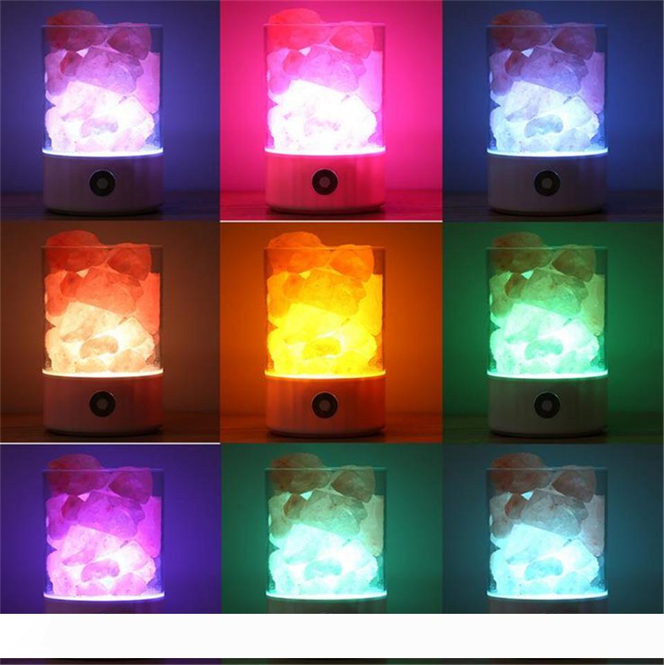 USB Salt Lamp Portable Design Colorful Changing Crystal Light Natural Himalayan Touch Switch Brightness Adjustable Bedroom Night Light