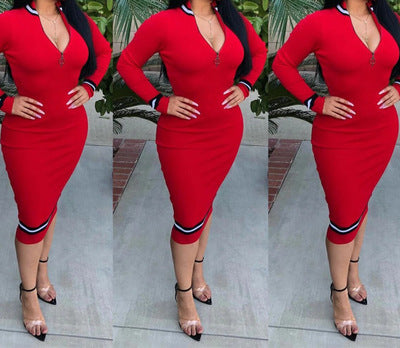 Women Dress Women Autumn Zipper Midi Dress 2020 Slim Skirts Womens Solid Color Dresses Hot Selling Casual Tight Skirts