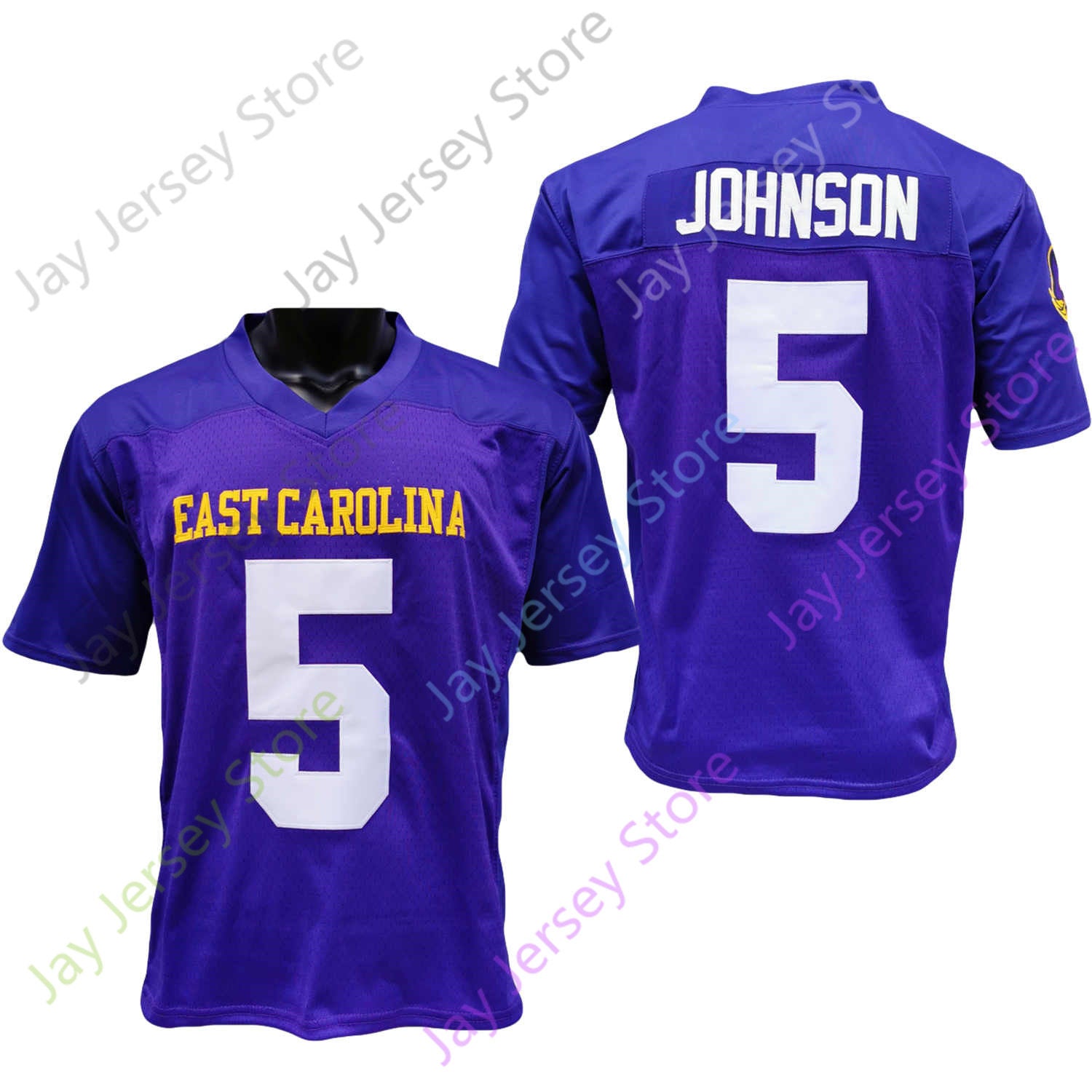 2020 New NCAA East Carolina Pirates ECU Jerseys 5 Chris Johnson College Football Jersey Purple Size Youth Adult