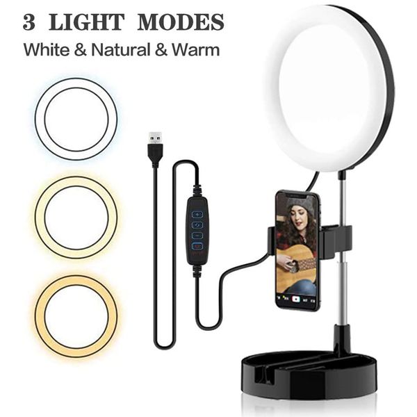 Foldable LED Selfie Ring Light Desk Phone Video Photography Ring Lamp Fill Light 64 LED lamp beads Max work 58cm For Phones G3