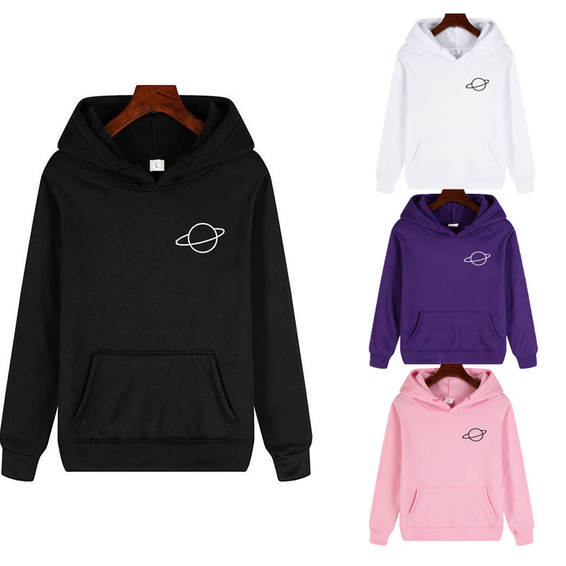Japan Harajuku Hoodie Pullover Ladies Print Kpop Hoodie Women Planet Print Sweatshirt Winter Leisure Couple Sportswear