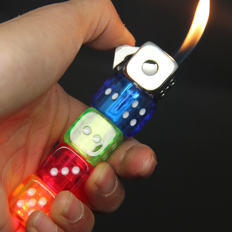 New Creative Personality Colorful Flash Dice Lighter Funny Toy Butane Refillable Gas Lighter Portable Gadgets For Men Rotatable Lighter