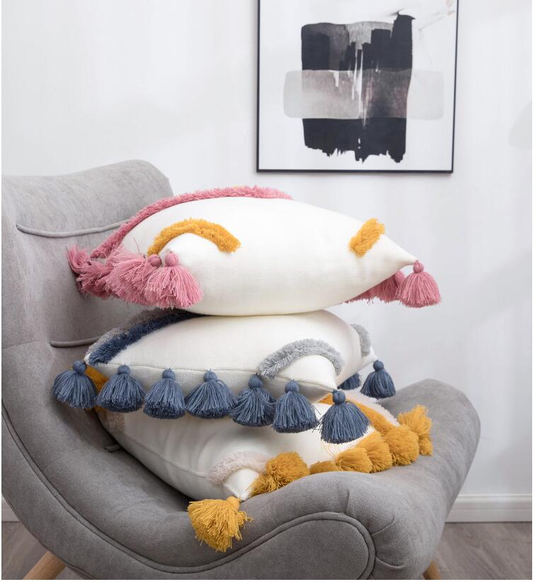 Lantern fringed cushion pillow case sofa office waist pillows bedside cover photography props without pillowcose