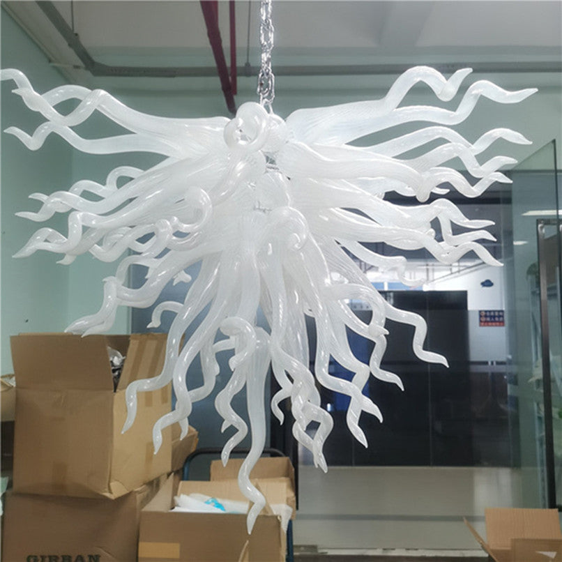 high quality Blown glass chandelier lighting G9 Villa Ceiling Lamps LED Bulbs Modern Chain Pendant Lights White Glass Chandelier Lamps