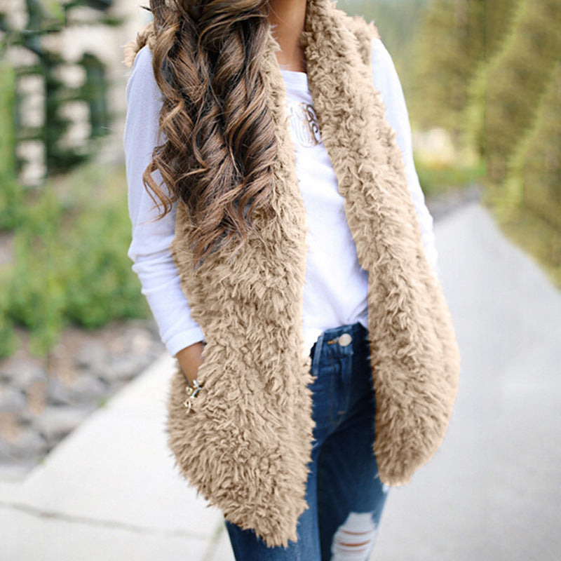 Women faux fur Vests clothes Winter Thick fashion Sweater Coat Overcoat top Sweatshirt Fleece Shawl vest jacket warm Outerwear casual tops