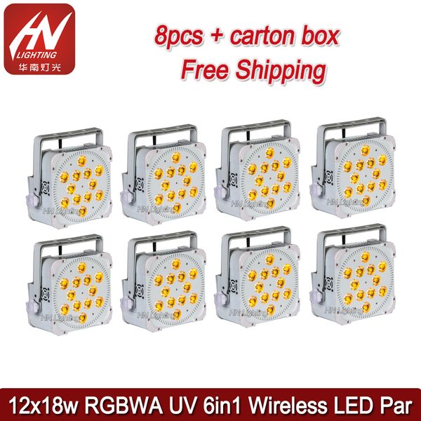 8pcs led par can light 12x18w RGBWA UV dj uplights wireless battery par50 dmx akku uplighting wall washer wedding djs party bar