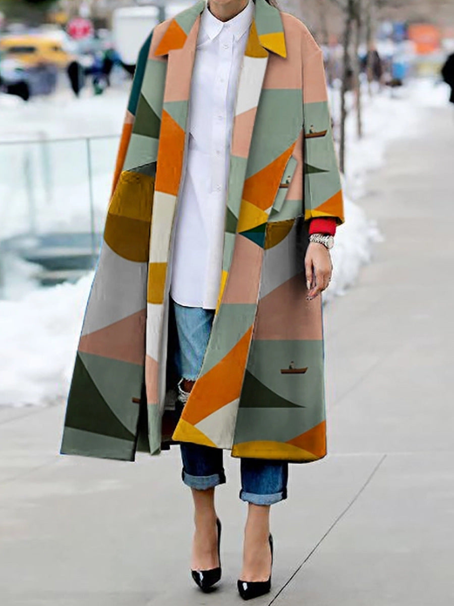 Fashion Women Winter sweater warm designer woolen coat design X-long wool blend Patchwork Outerwear Windbreaker printed Fleece casual jacket