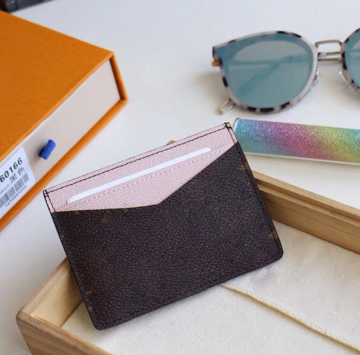 Top quality printed flower designer women card holders real Leather square wallet leather purse card holder men with box