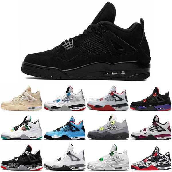 New Sail 4 4s Black Cat White Cement What The Bred Mens Basketball Shoes Cactus Jack Black gray Men Women Sports Sneakers