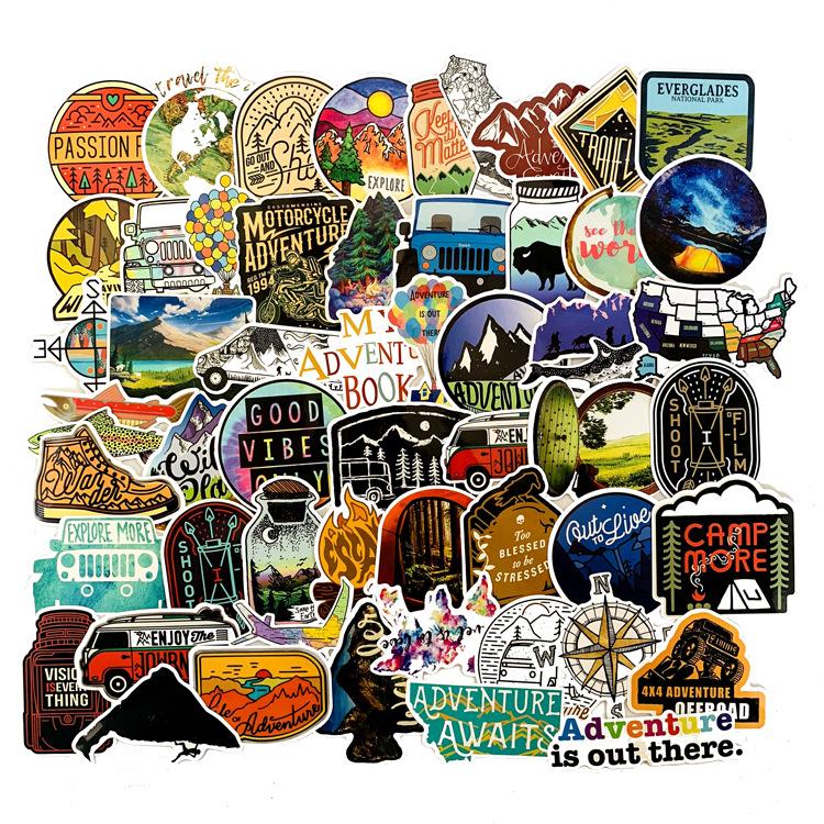 5 Sets=325PCS New Outdoor Sports Travel Stickers Car Motorcycle Trolley Case Refrigerator Waterproof Stickers