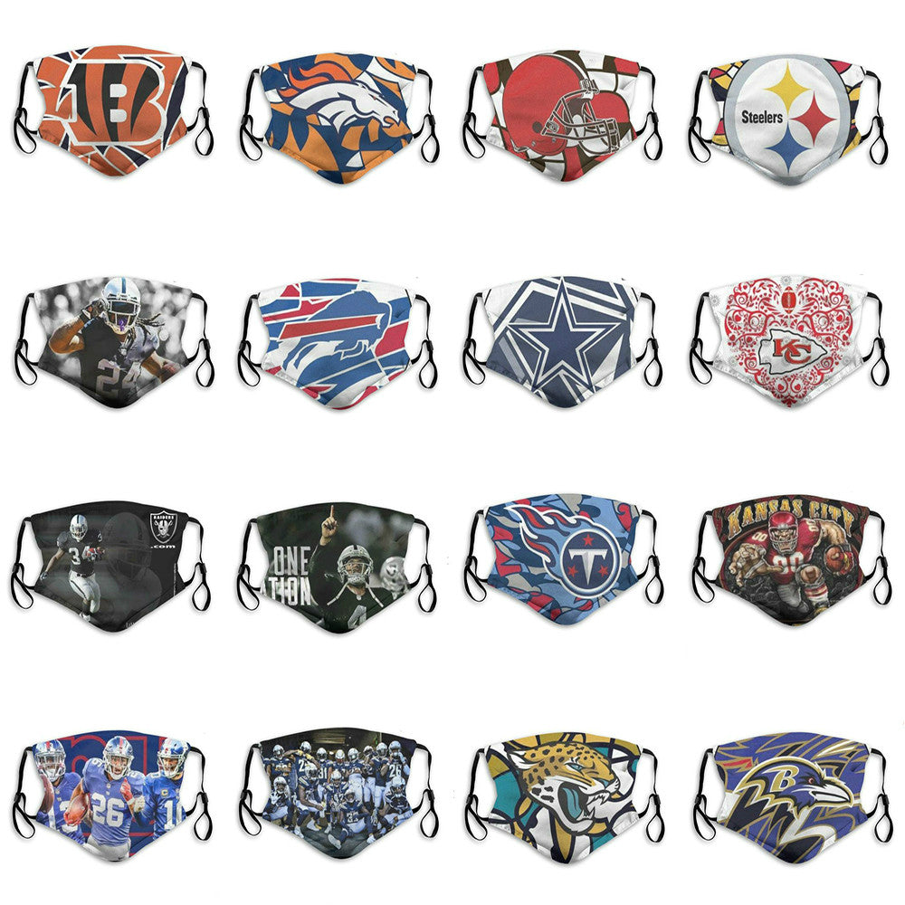 2020 New Fashion Luxury Designer 5-layer Dust Masks Rugby Team Bengals Ravens Jaguars Titans Chiefs Steelers Broncos Repeatable Face Mask