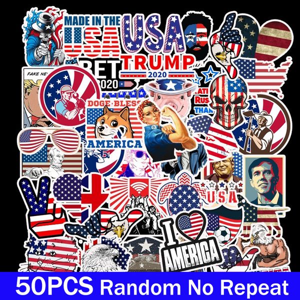 50Pcs-Lot Retro Style American President Trump Independence Day Stickers Waterproof American Flag Stickers Decals - Not Repeating
